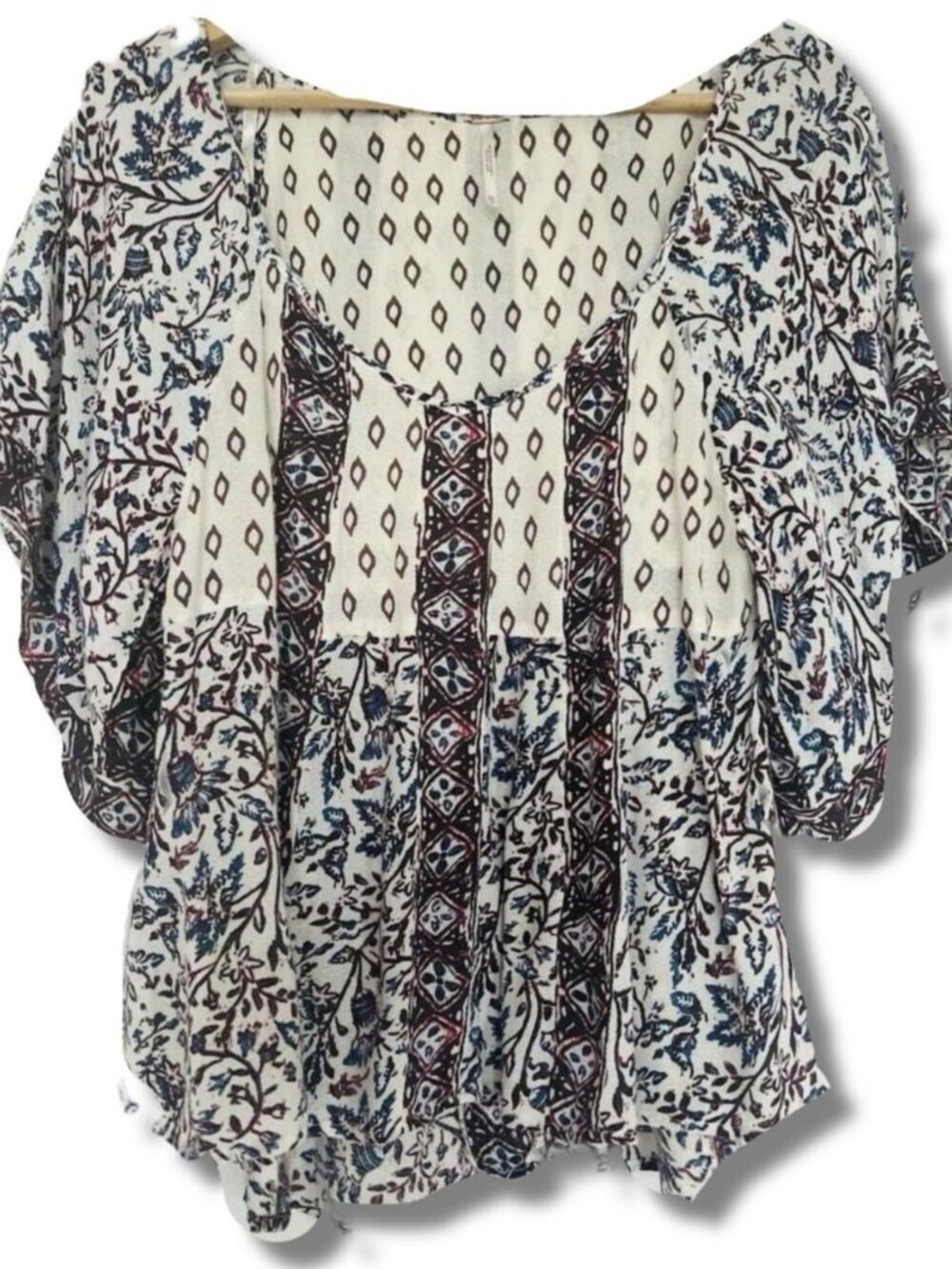 FREE PEOPLE Floral Abstract Print Tunic Top Size XS Flutter Sleeves Western Boho